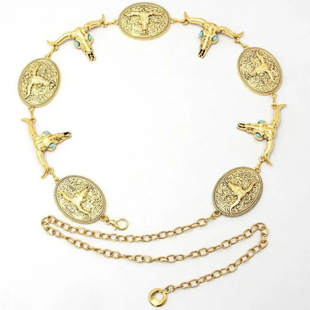 Gold Concho Cowgirl Steer Waist Chain